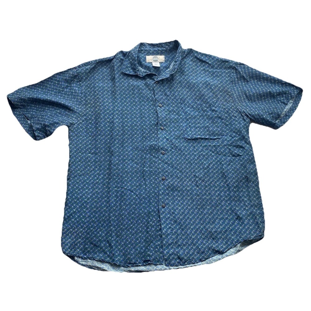 Silk UOMO By Nak 100% Silk Men's Short Sleeve Casual Button Down Shirt Size L
